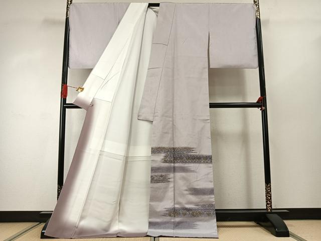 平和屋着物●訪問着　紬地　花鳥文　金彩　ロング丈　正絹　逸品　AABJ4388fy