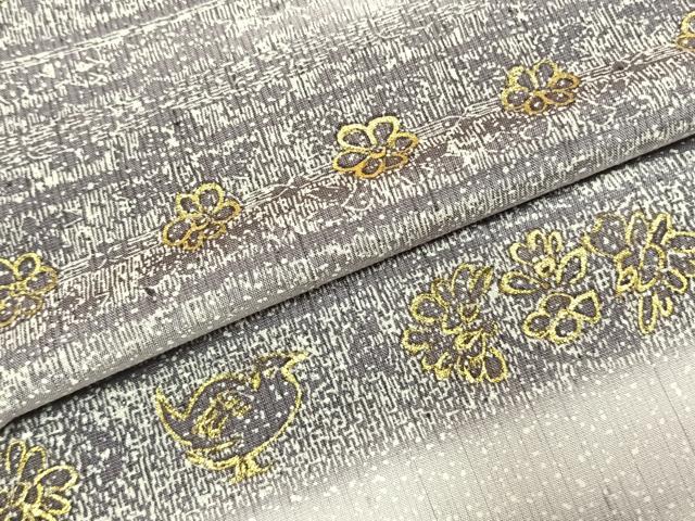 平和屋着物●訪問着　紬地　花鳥文　金彩　ロング丈　正絹　逸品　AABJ4388fy