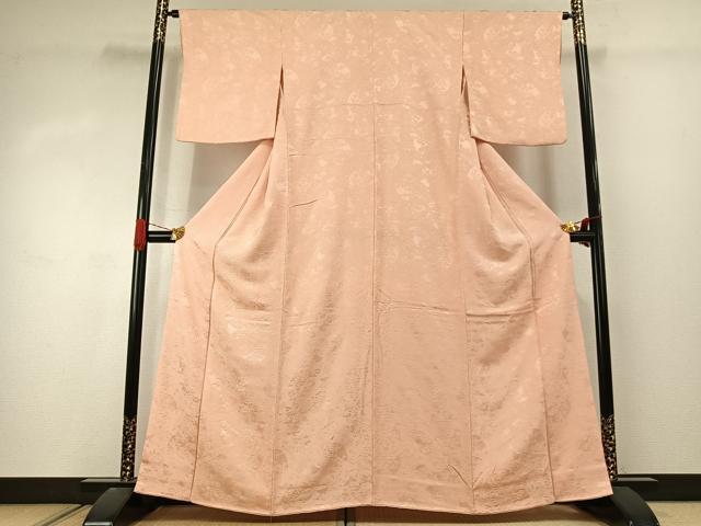平和屋着物●上質な色無地　草花地紋　肉色　正絹　逸品　AABJ4389fy