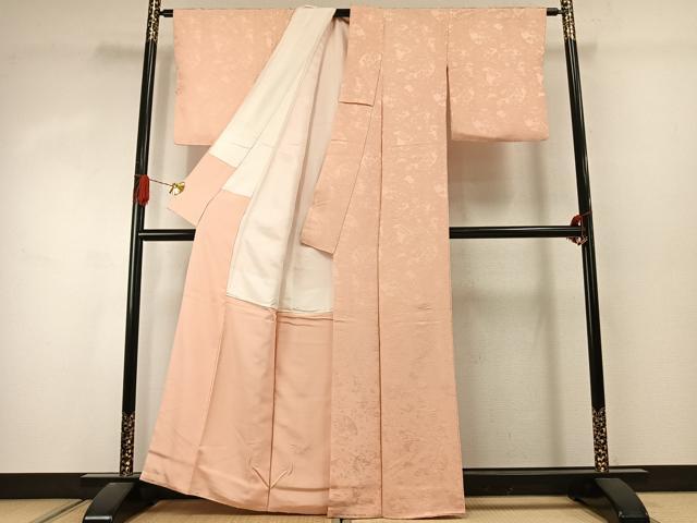 平和屋着物●上質な色無地　草花地紋　肉色　正絹　逸品　AABJ4389fy