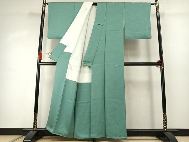 平和屋着物●上質な色無地　霞地紋　青磁色　正絹　逸品　AABJ4390fy