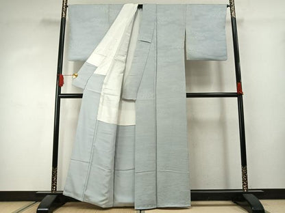 平和屋着物●上質な色無地　花唐草地紋　白花色　正絹　逸品　AABJ4391fy