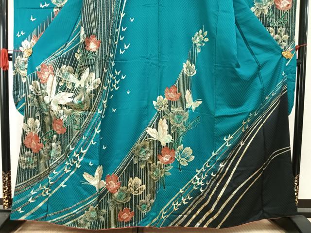 平和屋着物○豪華振袖・長襦袢(無双仕立て)セット 花蝶文 暈し染め