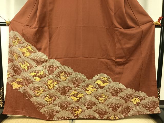 平和屋着物●豪華色留袖　駒刺繍　松竹梅　飛鳥文　金糸　正絹　逸品　AABJ4395fy