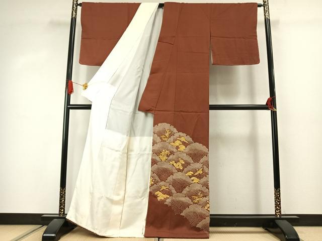 平和屋着物●豪華色留袖　駒刺繍　松竹梅　飛鳥文　金糸　正絹　逸品　AABJ4395fy