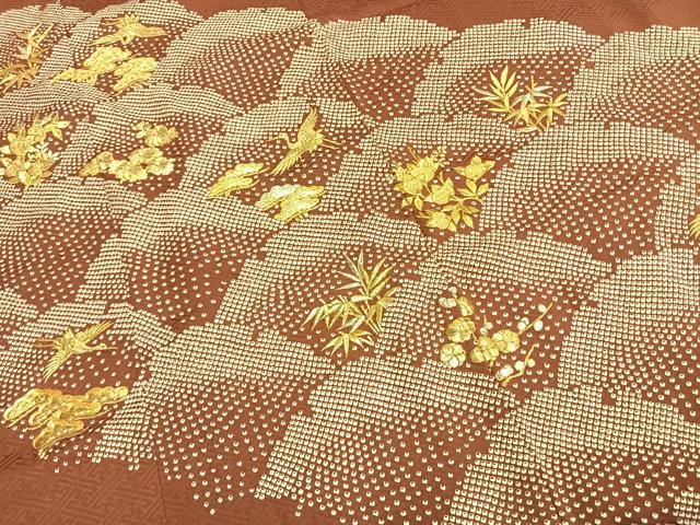 平和屋着物●豪華色留袖　駒刺繍　松竹梅　飛鳥文　金糸　正絹　逸品　AABJ4395fy