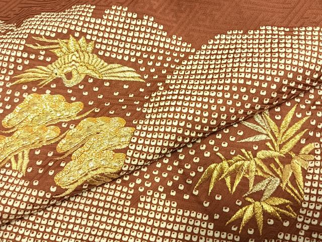 平和屋着物●豪華色留袖　駒刺繍　松竹梅　飛鳥文　金糸　正絹　逸品　AABJ4395fy