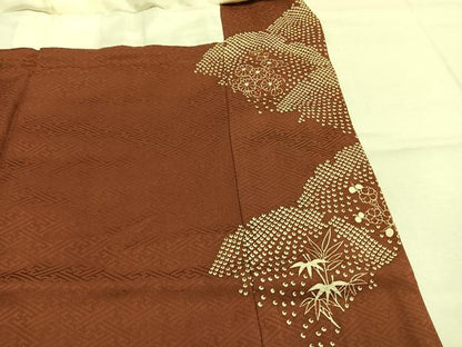 平和屋着物●豪華色留袖　駒刺繍　松竹梅　飛鳥文　金糸　正絹　逸品　AABJ4395fy