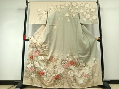 平和屋着物●訪問着　草花文　暈し染め　金彩　正絹　逸品　AABJ4397fy