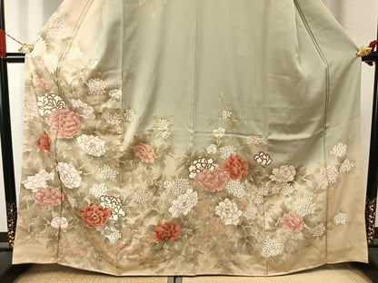 平和屋着物●訪問着　草花文　暈し染め　金彩　正絹　逸品　AABJ4397fy