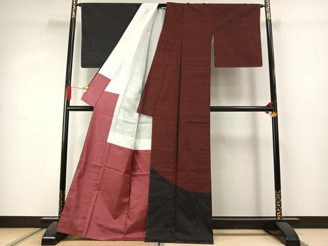 平和屋着物●訪問着　紬地　幾何学文様　正絹　逸品　未使用　AABJ4398fy