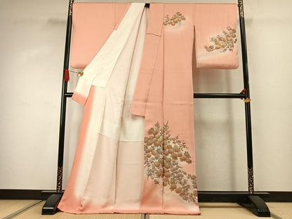 平和屋着物●訪問着　枝花文　暈し染め　ロング丈　正絹　逸品　AABJ4404fy