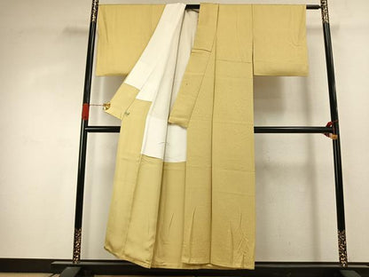 平和屋着物●上質な色無地　松葉地紋　淡黄色　正絹　逸品　AABJ4405fy