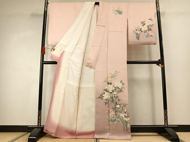 平和屋着物●訪問着　友禅　草花文　暈し染め　正絹　逸品　AABJ4406fy