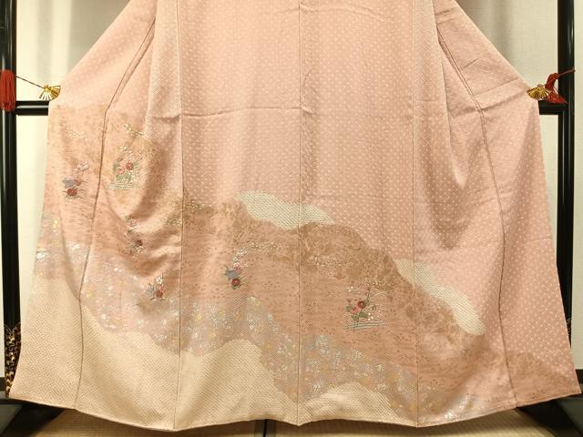 平和屋着物●訪問着　絞り　刺繍　草花文　金糸　金銀彩　正絹　逸品　AABJ4408fy