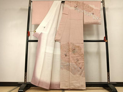 平和屋着物●訪問着　絞り　刺繍　草花文　金糸　金銀彩　正絹　逸品　AABJ4408fy