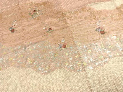 平和屋着物●訪問着　絞り　刺繍　草花文　金糸　金銀彩　正絹　逸品　AABJ4408fy