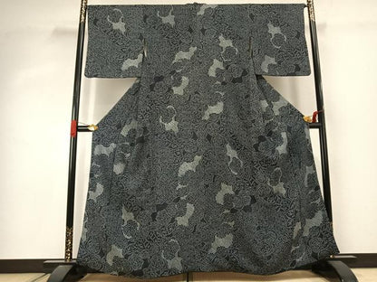 平和屋着物●上質な小紋　総絞り　草花文　黒地　正絹　逸品　AABJ4409fy
