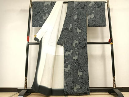 平和屋着物●上質な小紋　総絞り　草花文　黒地　正絹　逸品　AABJ4409fy