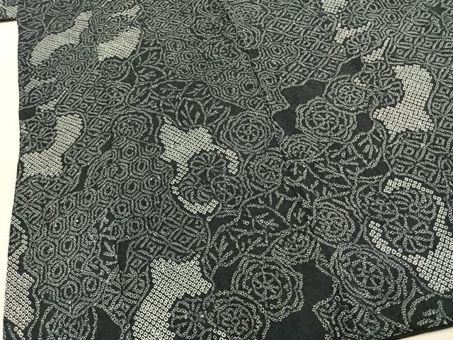 平和屋着物●上質な小紋　総絞り　草花文　黒地　正絹　逸品　AABJ4409fy