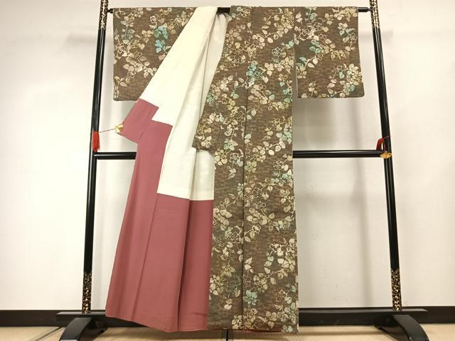 平和屋着物●上質な小紋　枝花文　暈し染め　正絹　逸品　AABJ4410fy