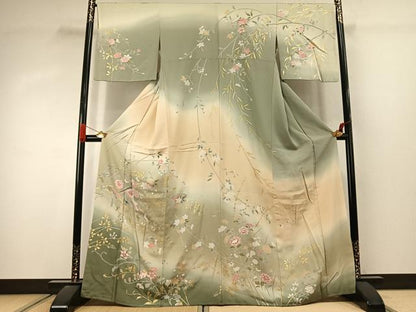 平和屋着物●訪問着　友禅　枝花文　暈し染め　金銀彩　正絹　逸品　AABJ4411fy