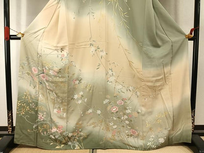 平和屋着物●訪問着　友禅　枝花文　暈し染め　金銀彩　正絹　逸品　AABJ4411fy