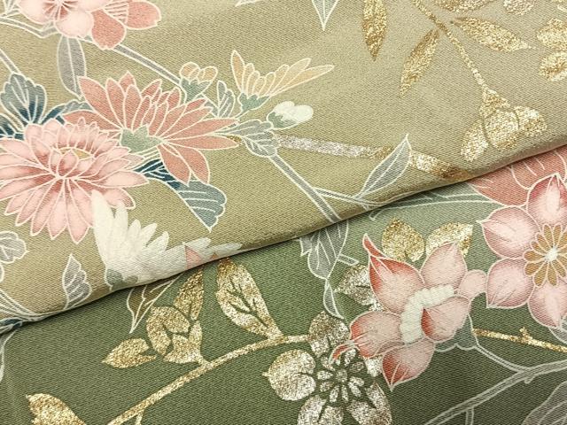 平和屋着物●訪問着　友禅　枝花文　暈し染め　金銀彩　正絹　逸品　AABJ4411fy