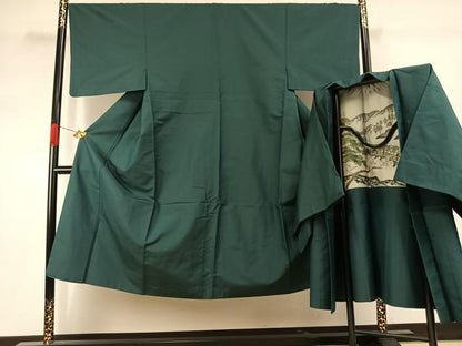 平和屋着物●男性　紬　アンサンブル　色無地　虫襖色　正絹　逸品　AABJ4412fy
