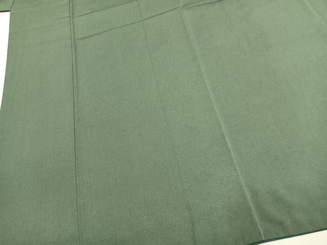 平和屋着物●男性　お召　色無地　老竹色　反端付き　正絹　逸品　AABJ4413fy