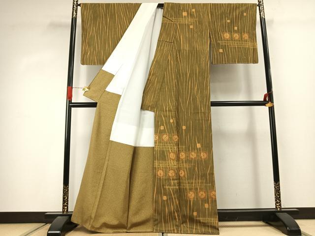 平和屋着物●石川県指定無形文化財　牛首紬　白山工房　手織り　訪問着　絞り　幾何学文様　証紙付き　正絹　逸品　未使用　AABJ4414fy
