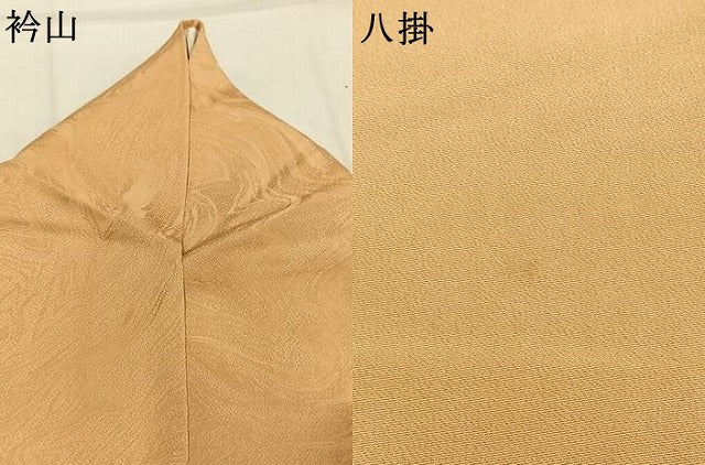 平和屋着物●上質な色無地　墨流し地紋　飴色　正絹　逸品　AABJ4415fy