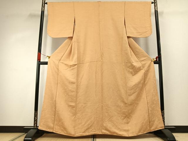 平和屋着物●上質な色無地　墨流し地紋　飴色　正絹　逸品　AABJ4415fy