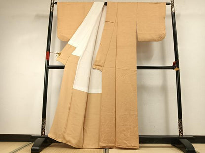 平和屋着物●上質な色無地　墨流し地紋　飴色　正絹　逸品　AABJ4415fy