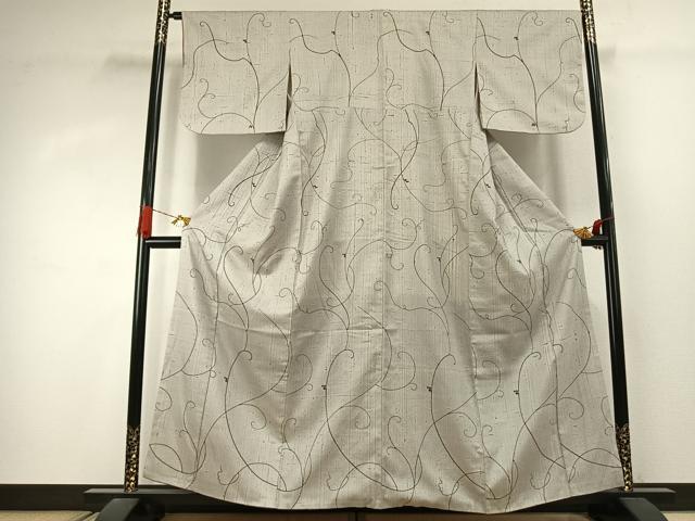 平和屋着物●上質な紬　唐草文　正絹　逸品　AABJ4417fy
