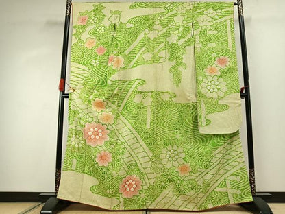 平和屋着物●豪華振袖　総絞り　草花文　暈し染め　正絹　逸品　AABJ4420fy