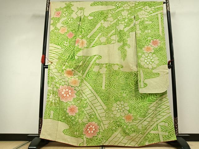 平和屋着物●豪華振袖　総絞り　草花文　暈し染め　正絹　逸品　AABJ4420fy