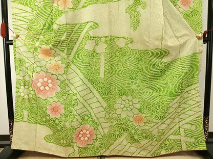 平和屋着物●豪華振袖　総絞り　草花文　暈し染め　正絹　逸品　AABJ4420fy