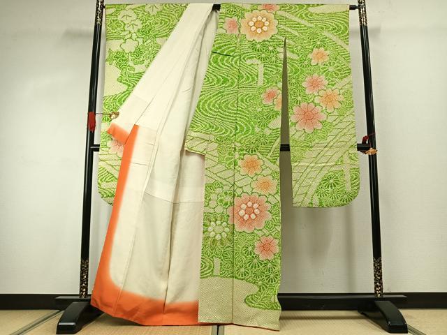 平和屋着物●豪華振袖　総絞り　草花文　暈し染め　正絹　逸品　AABJ4420fy