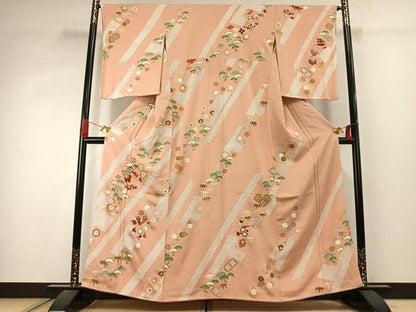 平和屋着物●訪問着　駒刺繍　松竹梅　金彩　正絹　逸品　未使用　AABJ4424fy