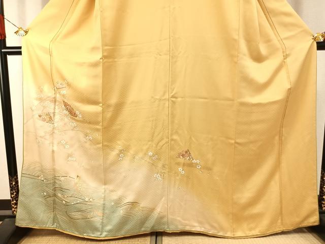 平和屋着物●訪問着　駒刺繍　扇面花文　暈し染め　金彩　やまと誂製　正絹　逸品　AABJ4425fy