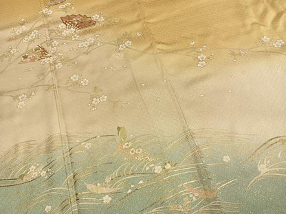 平和屋着物●訪問着　駒刺繍　扇面花文　暈し染め　金彩　やまと誂製　正絹　逸品　AABJ4425fy