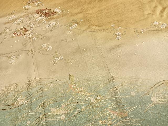 平和屋着物●訪問着　駒刺繍　扇面花文　暈し染め　金彩　やまと誂製　正絹　逸品　AABJ4425fy