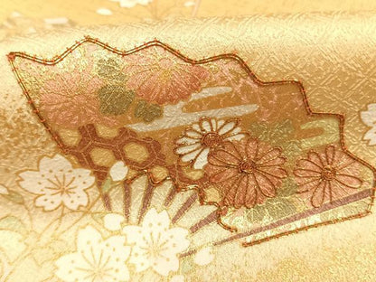 平和屋着物●訪問着　駒刺繍　扇面花文　暈し染め　金彩　やまと誂製　正絹　逸品　AABJ4425fy