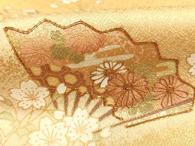 平和屋着物●訪問着　駒刺繍　扇面花文　暈し染め　金彩　やまと誂製　正絹　逸品　AABJ4425fy