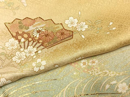平和屋着物●訪問着　駒刺繍　扇面花文　暈し染め　金彩　やまと誂製　正絹　逸品　AABJ4425fy