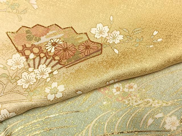 平和屋着物●訪問着　駒刺繍　扇面花文　暈し染め　金彩　やまと誂製　正絹　逸品　AABJ4425fy