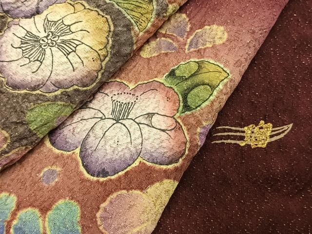 平和屋着物●訪問着　作家物　辻が花　絞り　暈し染め　金通し地　正絹　逸品　AABJ4426fy