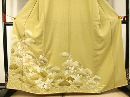 平和屋着物●訪問着　駒刺繍　松竹梅　金彩　正絹　逸品　AABJ4429fy