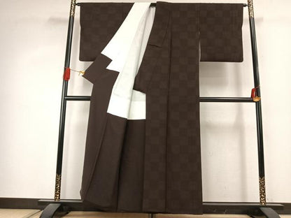 平和屋着物●上質な小紋　市松文様　正絹　逸品　AABJ4431fy